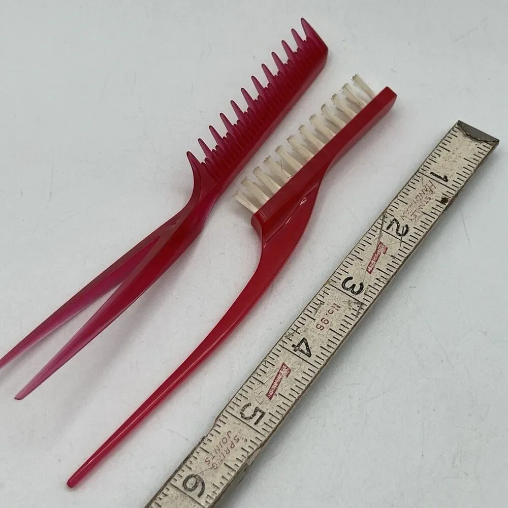 Set Vintage Adorn Hairspray Teasing Finishing Comb Brush Pink Lucite 6.5